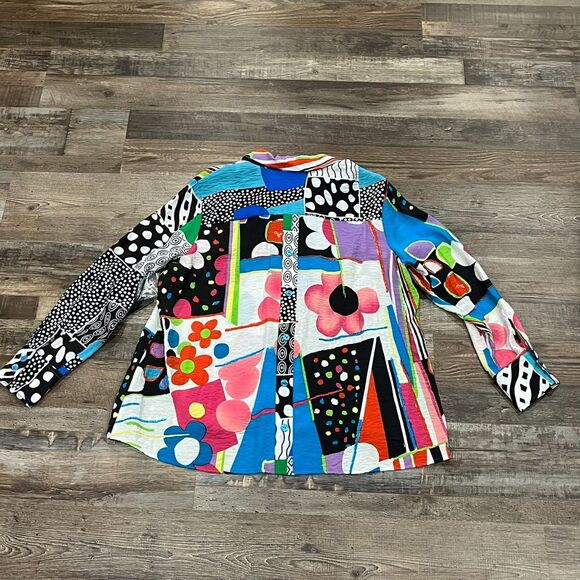 Ali Miles Abstract Button Up Top Size PL Artsy Quirky Art Teacher Creative - Picture 15 of 15